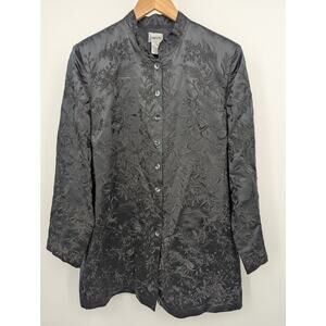 Chico’s 75% Silk Black Embroidered Jacket Women’s Size 1 Mandarin Collar Asian